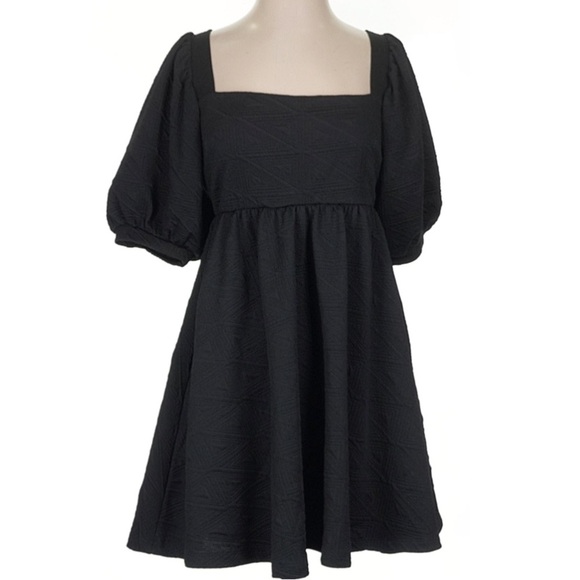 NWT FREE PEOPLE Black Violet Puff Sleeve Tie Back Mini Dress Size Small - Picture 4 of 5